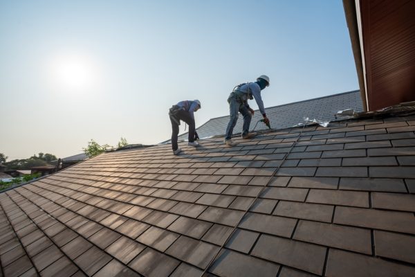 Roofers from a licensed roofing company installing a new roof on a St. Louis home